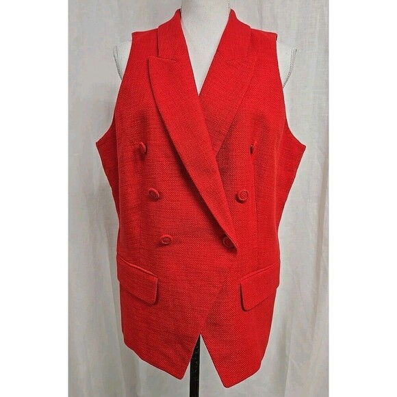 White House Black Market WHBM Textured Tweed Studio Vest Blazer Red Size 18 NWT - Picture 4 of 11